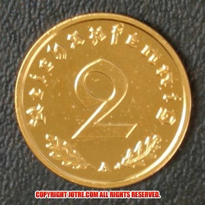 本物☆ナチスドイツ銀貨reichsreich2ライヒスペニヒコイン(金貨風)金メッキ加工済み通貨 | ジョークトレジャー