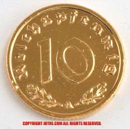 本物☆ナチスドイツ銀貨reichsreich10ライヒスペニヒコイン(金貨風)金メッキ加工済み 通貨