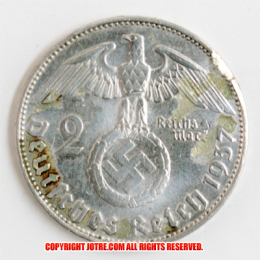 アウトレット品★本物★ナチスドイツ銀貨reichsmark2ライヒスマルクコイン1937D