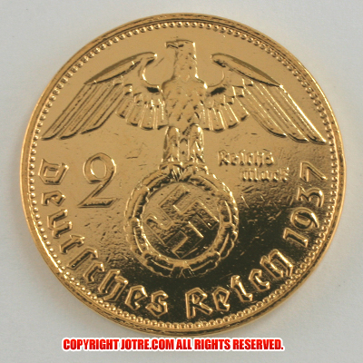 本物☆ナチスドイツ銀貨reichsmark2ライヒスマルクコイン(金貨風)金メッキ加工済み 通貨 | ジョークトレジャー