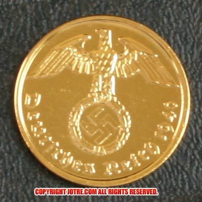 本物☆ナチスドイツ銀貨reichsreich2ライヒスペニヒコイン(金貨風)金メッキ加工済み通貨 | ジョークトレジャー